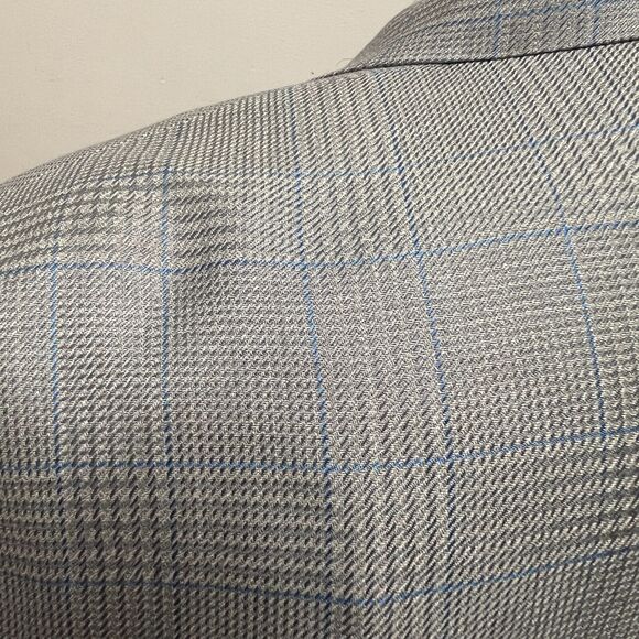 EVERETT HALL Gray Blue Plaid Windowpane 48L Wool Silk Big n Tall Italy - Picture 5 of 10